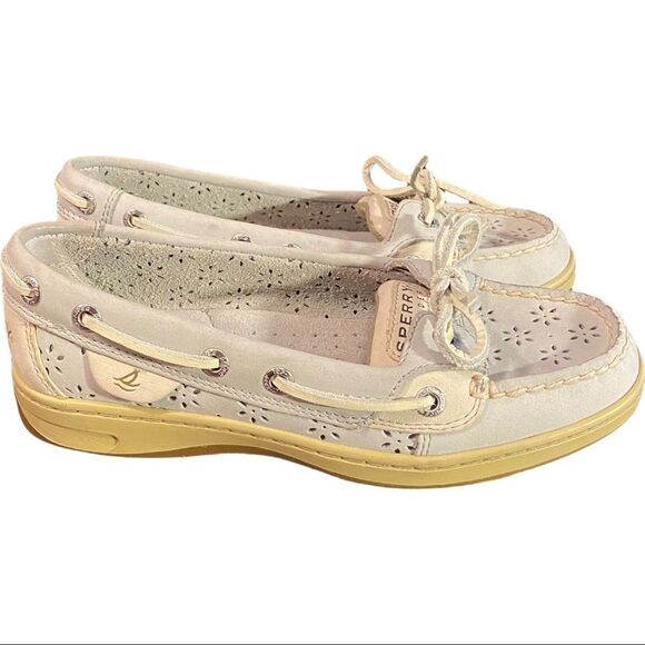 Sperry Top-Sider "Angelfish" Light Grey Floral Perforated Boat Shoes Loafers 5 - Picture 2 of 6